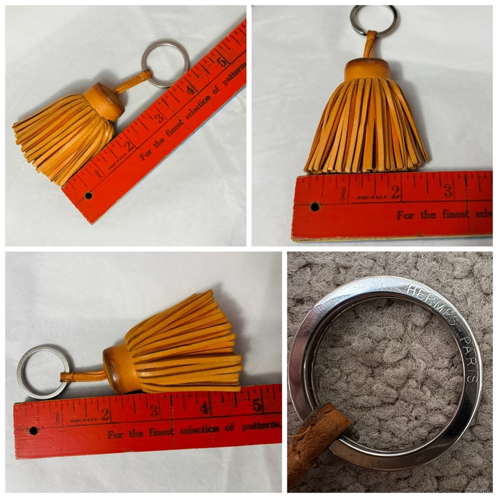 Hermès AUTHENTIC Carmen Leather Yellow Orange Fringe Key Ring Bag Charm - Picture 16 of 16